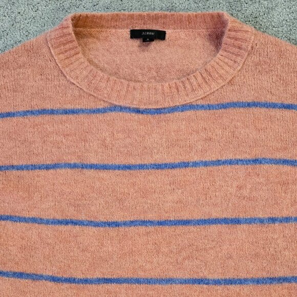 J. Crew Alpaca Merino Wool Salmon Pink Striped Fuzzy Oversized Sweater AK162 - Picture 4 of 8